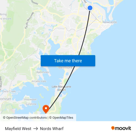 Mayfield West to Nords Wharf map