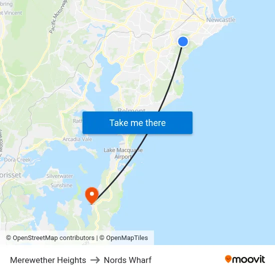 Merewether Heights to Nords Wharf map