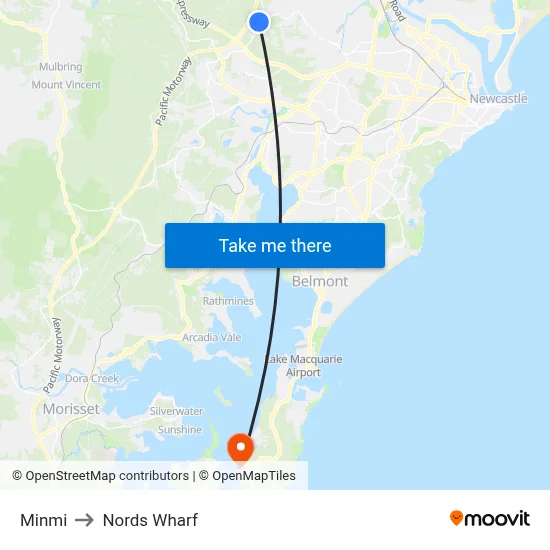 Minmi to Nords Wharf map