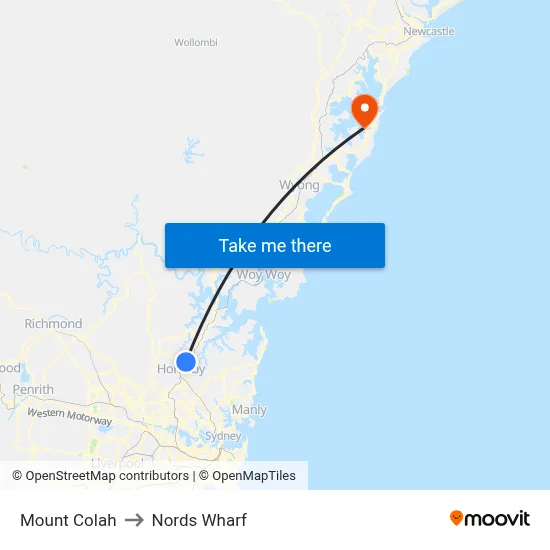 Mount Colah to Nords Wharf map