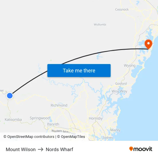 Mount Wilson to Nords Wharf map