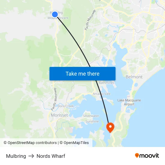 Mulbring to Nords Wharf map