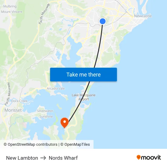 New Lambton to Nords Wharf map