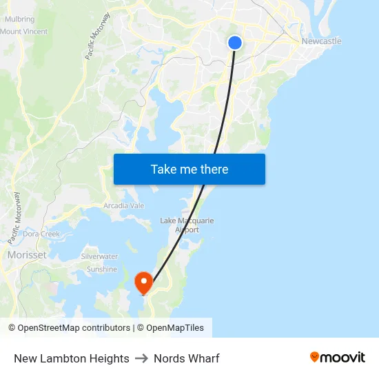 New Lambton Heights to Nords Wharf map