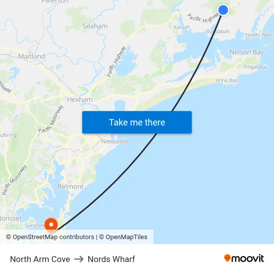 North Arm Cove to Nords Wharf map
