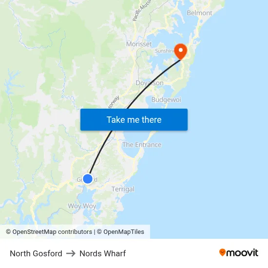 North Gosford to Nords Wharf map