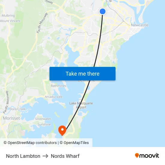 North Lambton to Nords Wharf map