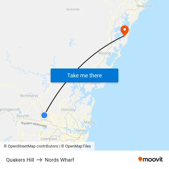 Quakers Hill to Nords Wharf map