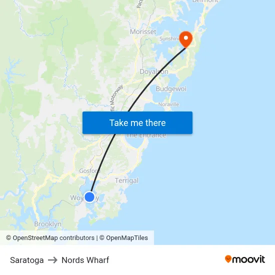 Saratoga to Nords Wharf map