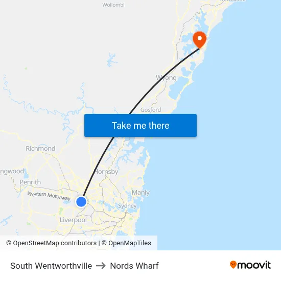 South Wentworthville to Nords Wharf map