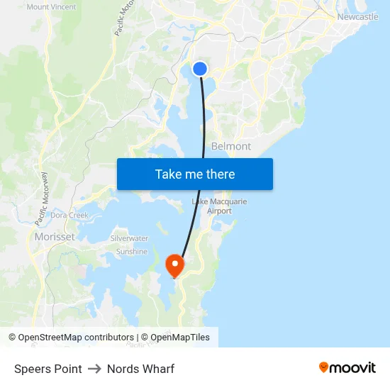 Speers Point to Nords Wharf map