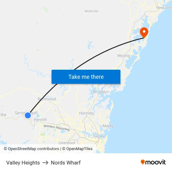 Valley Heights to Nords Wharf map