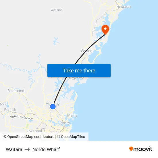 Waitara to Nords Wharf map