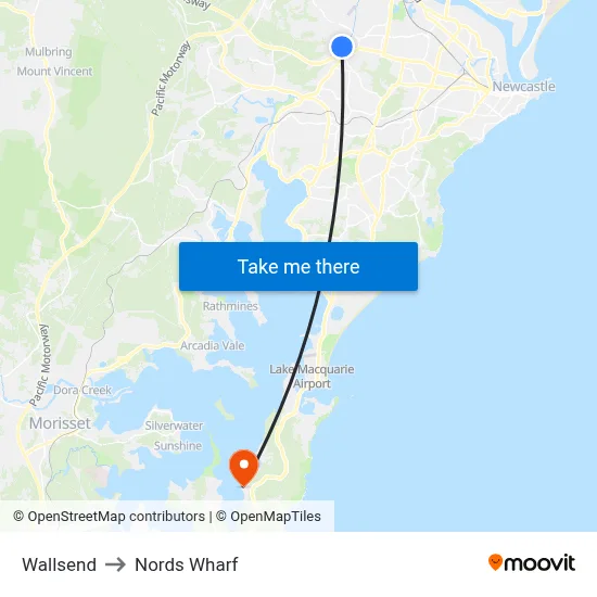 Wallsend to Nords Wharf map