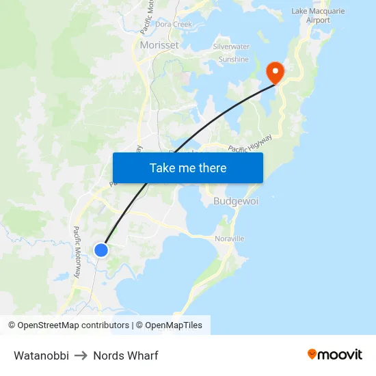 Watanobbi to Nords Wharf map