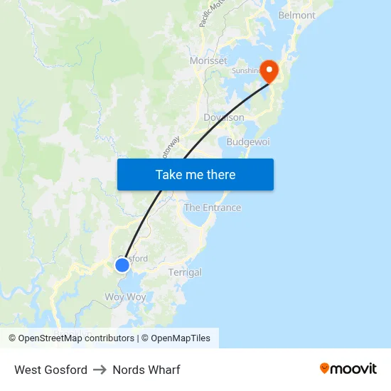 West Gosford to Nords Wharf map