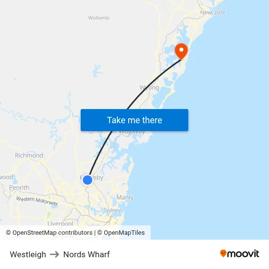 Westleigh to Nords Wharf map