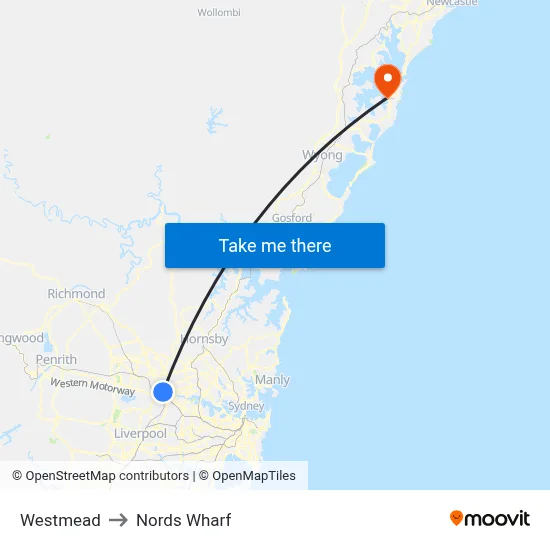 Westmead to Nords Wharf map