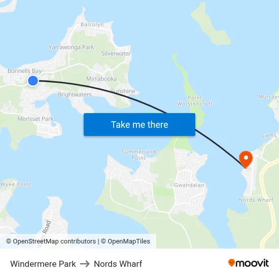 Windermere Park to Nords Wharf map
