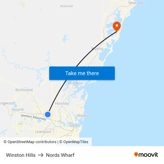 Winston Hills to Nords Wharf map