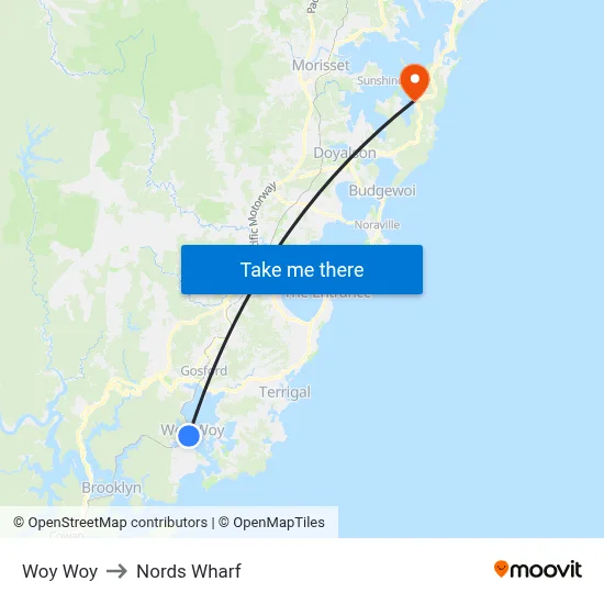 Woy Woy to Nords Wharf map