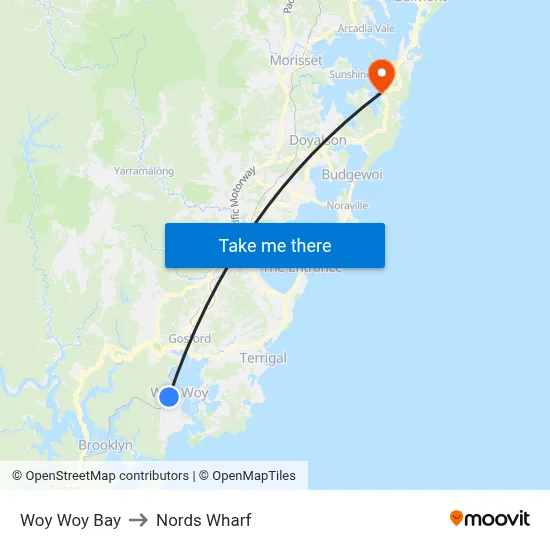 Woy Woy Bay to Nords Wharf map