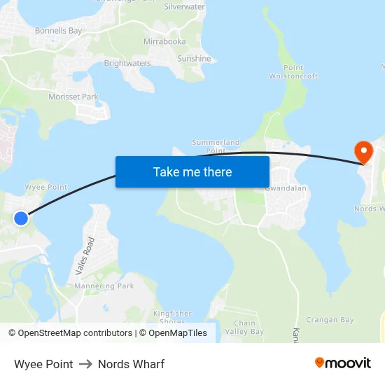 Wyee Point to Nords Wharf map