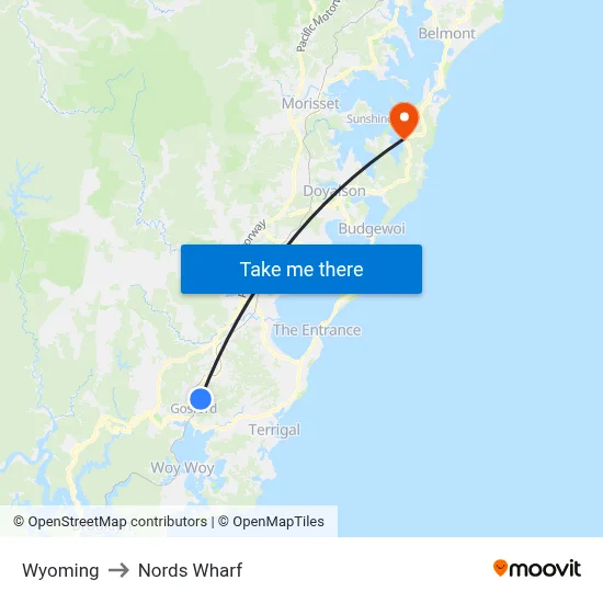 Wyoming to Nords Wharf map