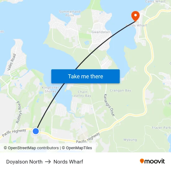 Doyalson North to Nords Wharf map