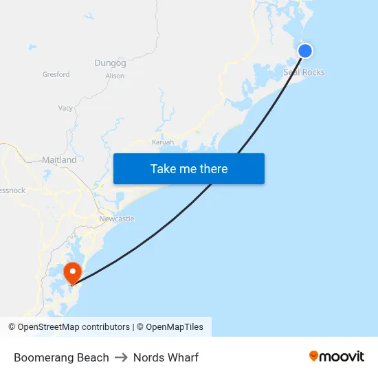 Boomerang Beach to Nords Wharf map