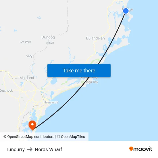 Tuncurry to Nords Wharf map