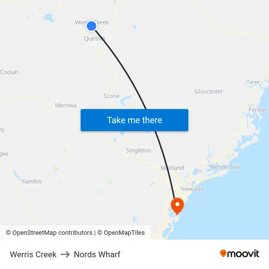Werris Creek to Nords Wharf map