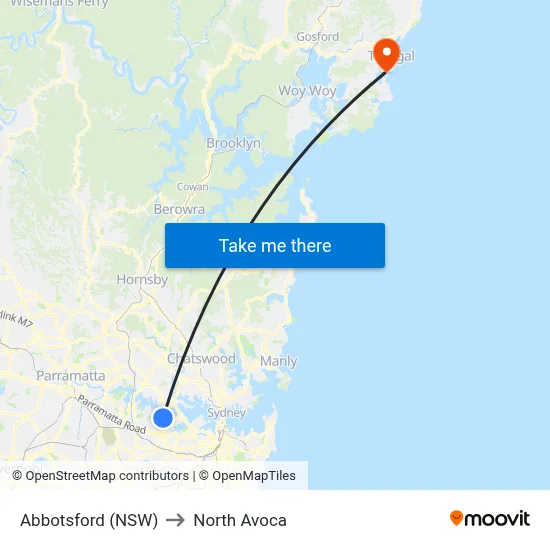 Abbotsford (NSW) to North Avoca map