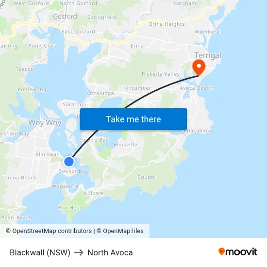 Blackwall (NSW) to North Avoca map