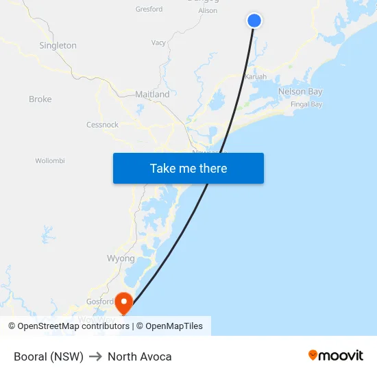 Booral (NSW) to North Avoca map