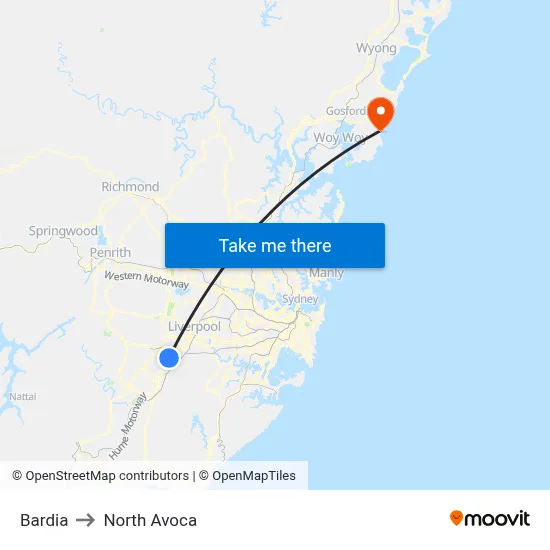 Bardia to North Avoca map