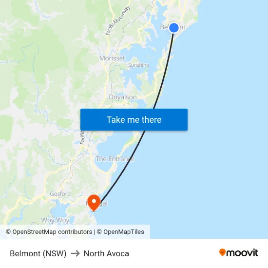 Belmont (NSW) to North Avoca map