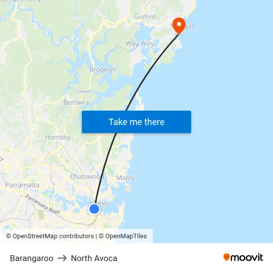 Barangaroo to North Avoca map