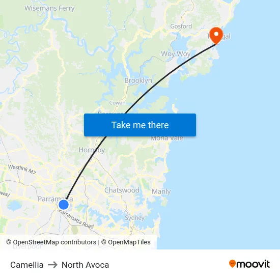 Camellia to North Avoca map