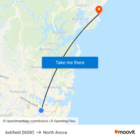 Ashfield (NSW) to North Avoca map