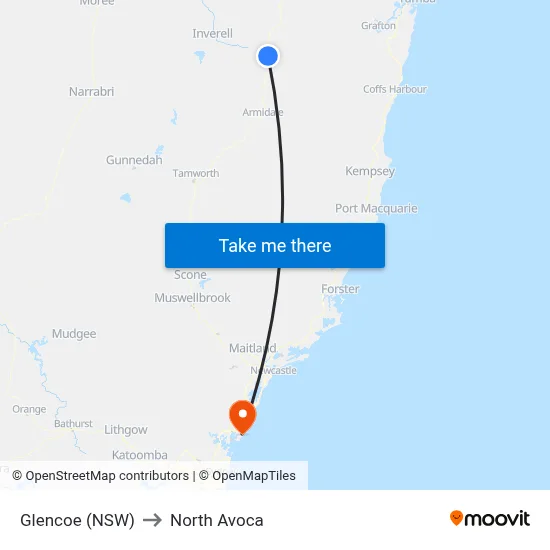 Glencoe (NSW) to North Avoca map