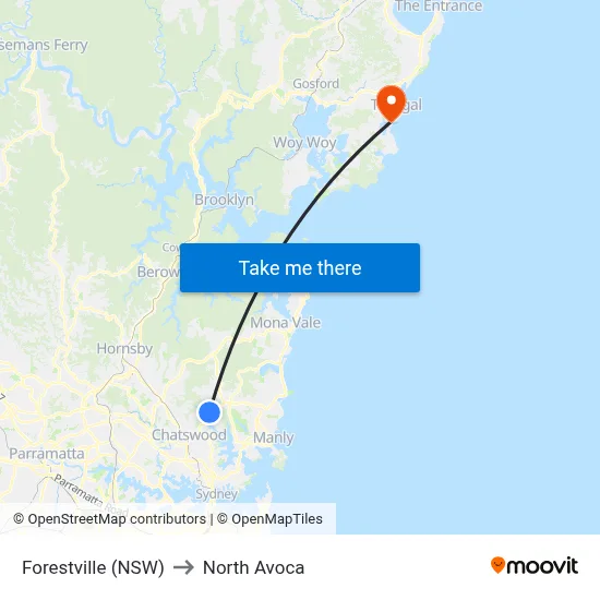 Forestville (NSW) to North Avoca map