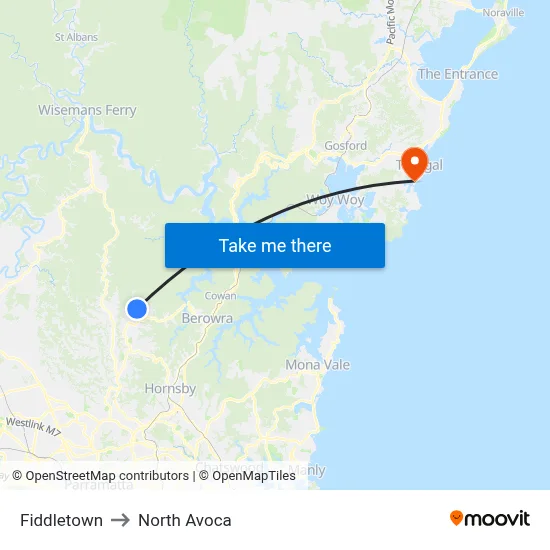 Fiddletown to North Avoca map