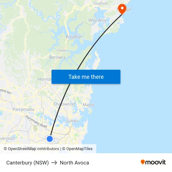 Canterbury (NSW) to North Avoca map