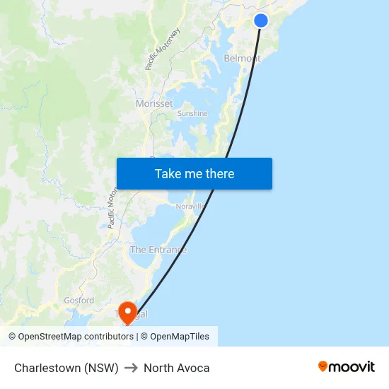 Charlestown (NSW) to North Avoca map