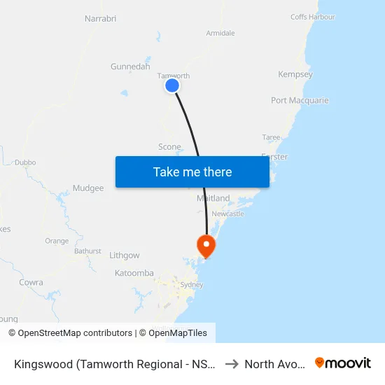 Kingswood (Tamworth Regional - NSW) to North Avoca map