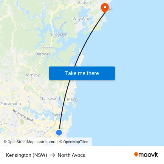 Kensington (NSW) to North Avoca map