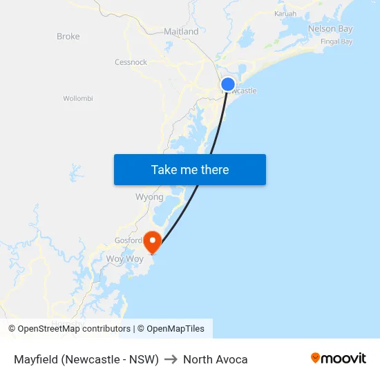 Mayfield (Newcastle - NSW) to North Avoca map