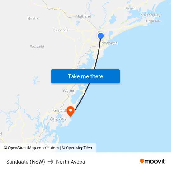 Sandgate (NSW) to North Avoca map