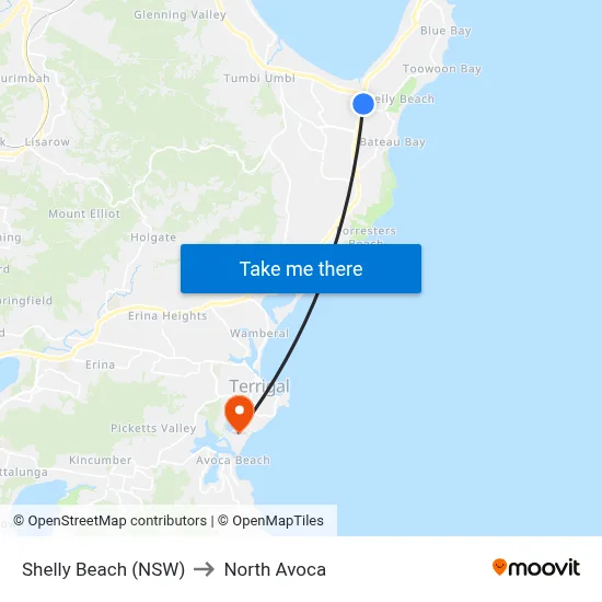 Shelly Beach (NSW) to North Avoca map